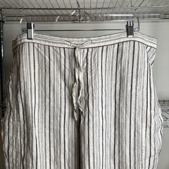 Coldwater Creek Women's Ivory Striped Linen Cropped Pants Size PXL Coastal Boho - Picture 8 of 11